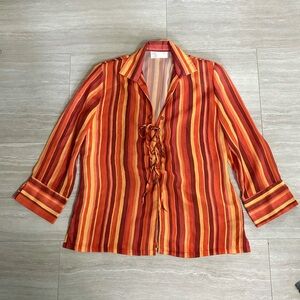 Elegant Multicolor Striped Lace-Up Blouse